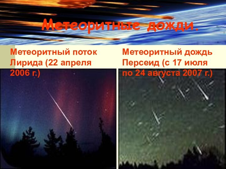 Метеоритные дожди.Метеоритный дождь Персеид (с 17 июля по 24 августа