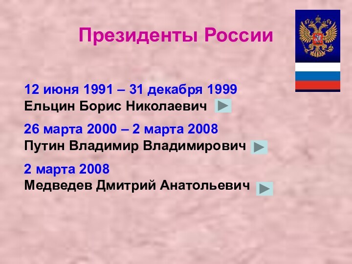 Президенты России12 июня 1991 – 31 декабря 1999