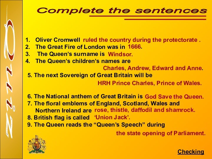 Quiz Complete the sentences Oliver Cromwell The Great Fire of London was