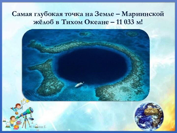 Самая глубокая точка на Земле – Мариинской жёлоб в Тихом Океане – 11 033 м!