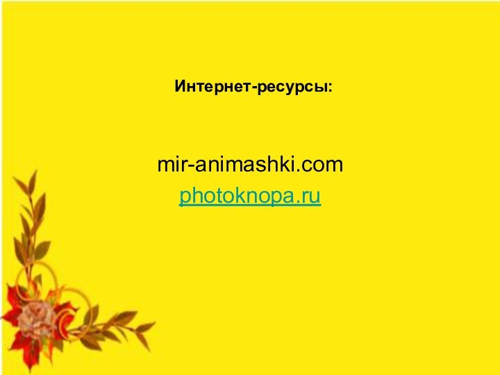 Интернет-ресурсы:mir-animashki.comphotoknopa.ru