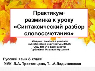 Практикум-разминка к уроку Синтаксический разбор словосочетаний. Русский язык, 8 класс