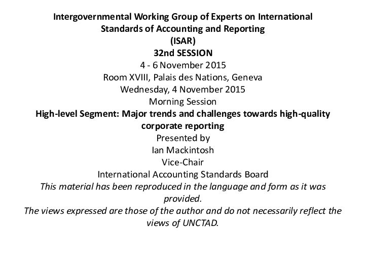 Intergovernmental Working Group of Experts on International  Standards of Accounting and