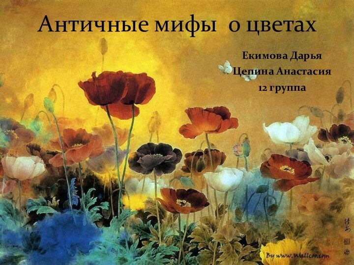 Екимова ДарьяЦепина Анастасия12 группаАнтичные мифы о цветах