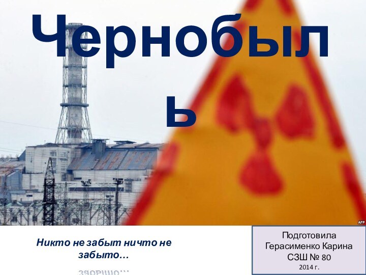 Подготовила Герасименко КаринаСЗШ № 802014 г.ЧернобыльНикто не забыт ничто не забыто…