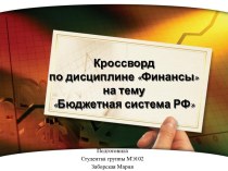 Кроссворд по дисциплине Финансына тему Бюджетная система РФ