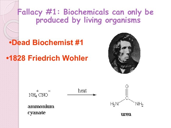 Fallacy #1: Biochemicals can only be produced by living organisms Dead Biochemist #1