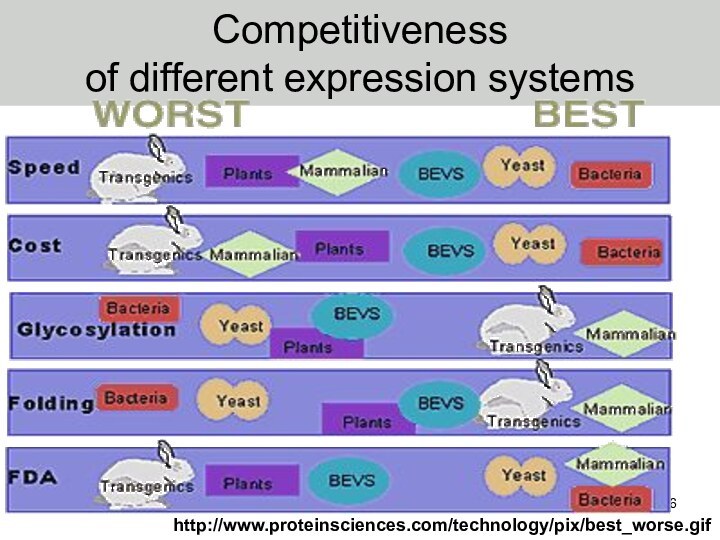 Competitiveness  of different expression systems http://www.proteinsciences.com/technology/pix/best_worse.gif
