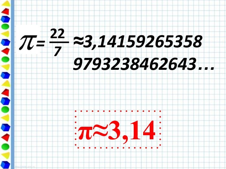 ≈3,14159265358 9793238462643…π≈3,14=227