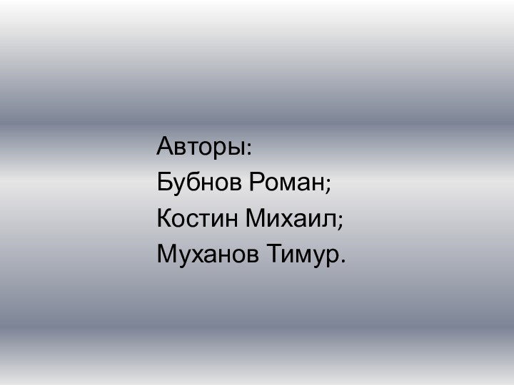 Авторы: Бубнов Роман; Костин Михаил; Муханов Тимур.
