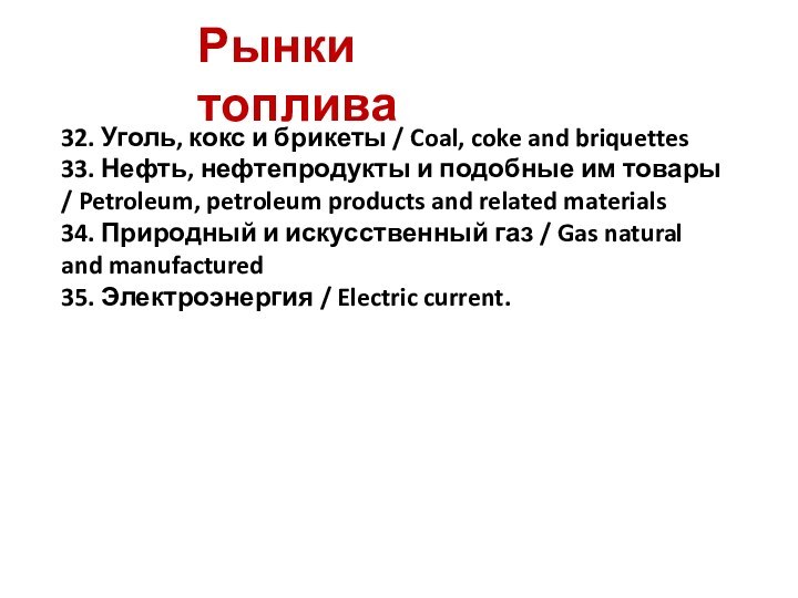 Рынки топлива32. Уголь, кокс и брикеты / Coal, coke and briquettes 33.