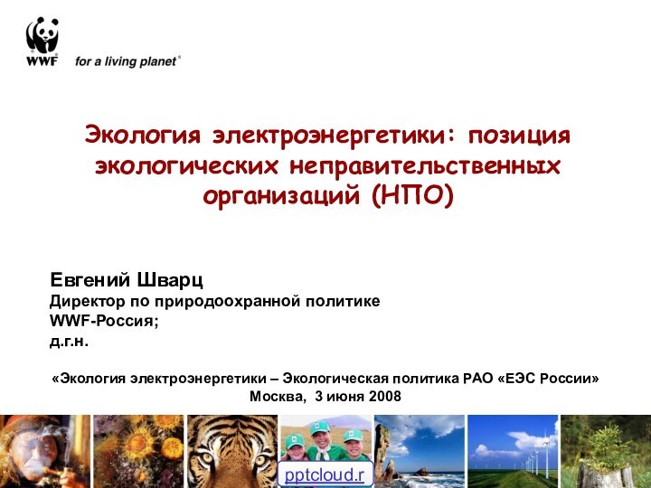 Экология электроэнергетики: позиция экологических неправительственных организаций (НПО)Евгений ШварцДиректор по природоохранной политике WWF-Россия;д.г.н.«Экология