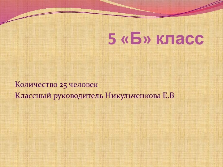 5 «Б» классКоличество 25 человекКлассный руководитель Никульченкова Е.В