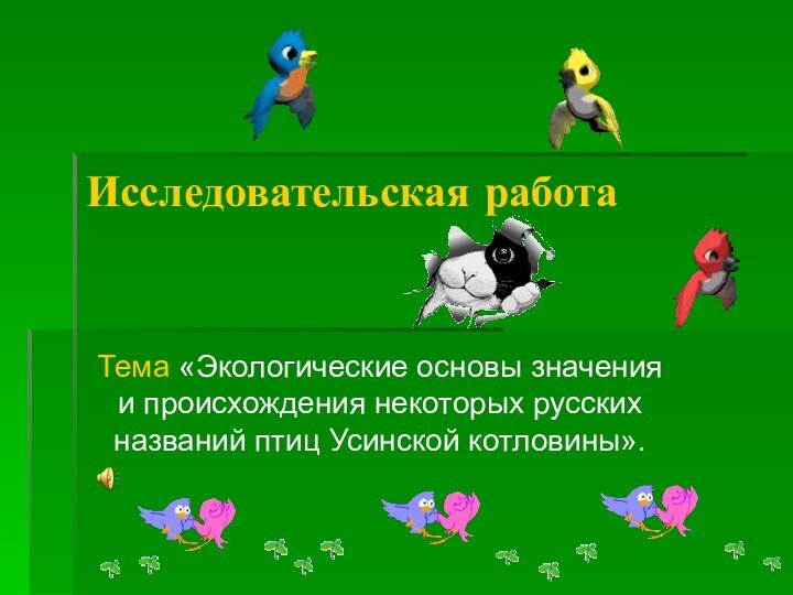 Исследовательская работаТема «Экологические основы значения и происхождения некоторых русских названий птиц Усинской котловины».