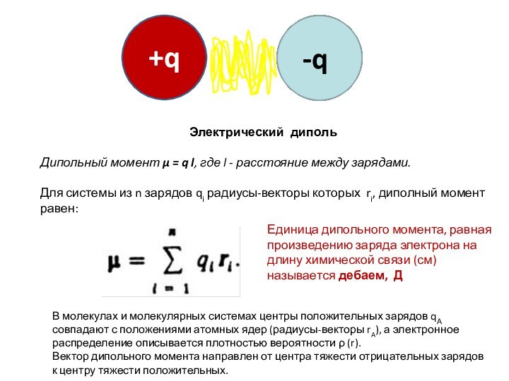 Электрический дипольДипольный момент μ = q l, где l - расстояние между
