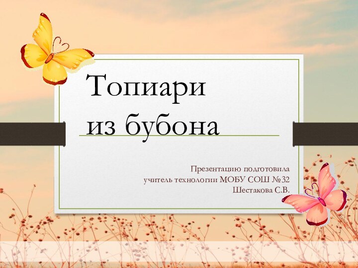 Презентацию подготовила учитель технологии МОБУ СОШ №32 Шестакова С.В.Топиари из бубона