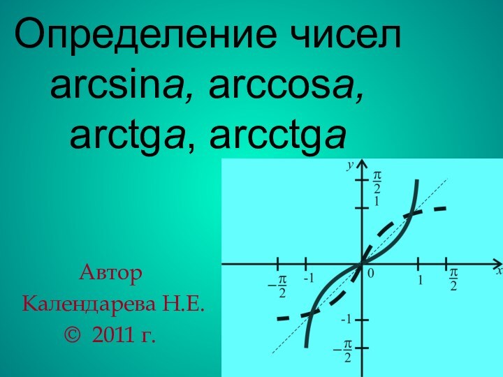 Определение чисел arcsina, arccosa, arctga, arcctga  Автор Календарева Н.Е.© 2011 г.