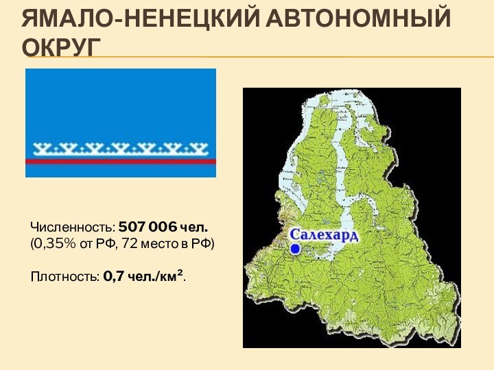 Ямало-Ненецкий автономный округ Численность: 507 006 чел. (0,35% от РФ, 72 место в