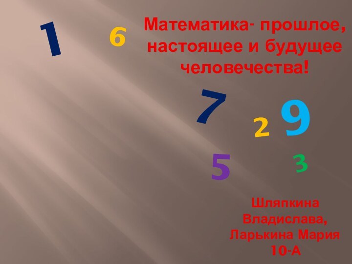 Математика- прошлое, настоящее и будущее человечества!7Шляпкина Владислава, Ларькина Мария10-А 951632