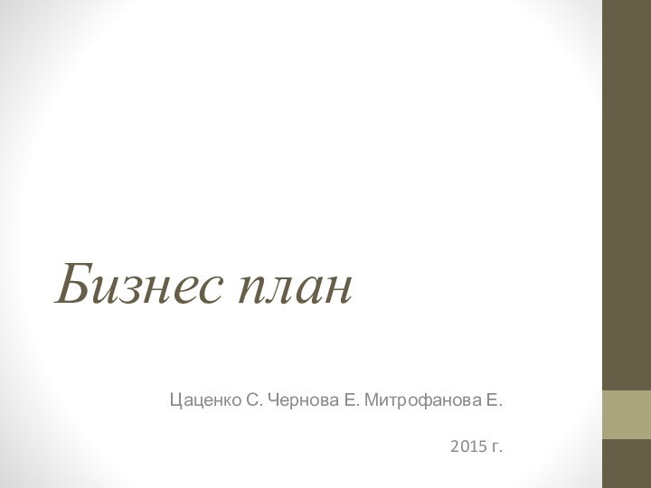 Бизнес планЦаценко С. Чернова Е. Митрофанова Е.2015 г.