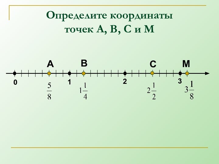Определите координаты  точек А, В, С и М