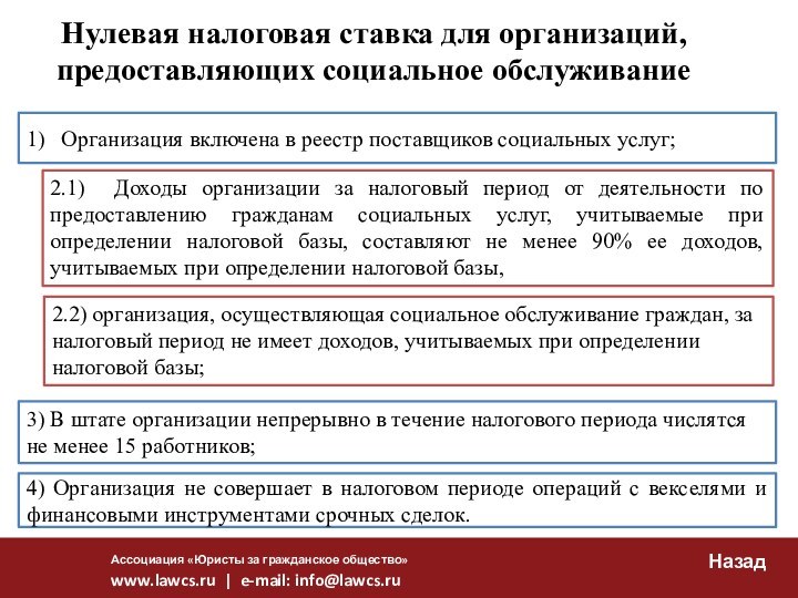 Ассоциация «Юристы за гражданское общество»www.lawcs.ru | e-mail: info@lawcs.ruНулевая налоговая ставка для организаций,
