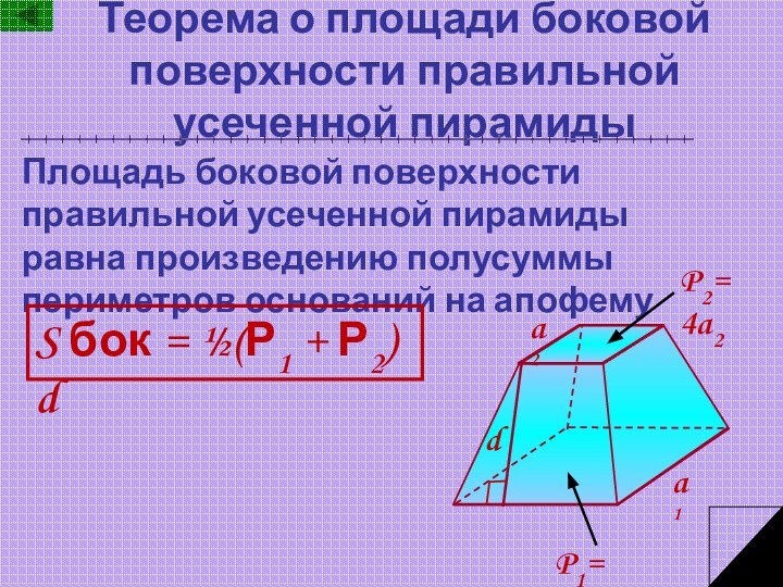Теорема о площади боковой поверхности правильной усеченной пирамидыПлощадь боковой поверхности правильной усеченной