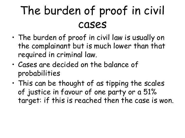The burden of proof in civil casesThe burden of proof in civil