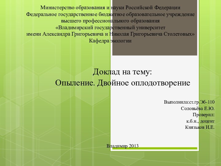 Министерство образования и науки Российской Федерации Федеральное государственное бюджетное образовательное учреждение высшего