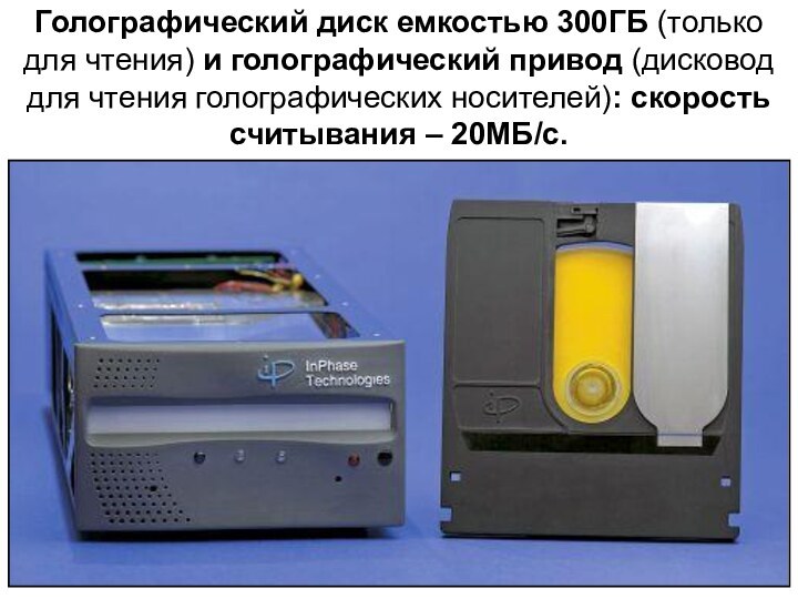 Голографический диск емкостью 300ГБ (только для чтения) и голографический привод (дисковод для