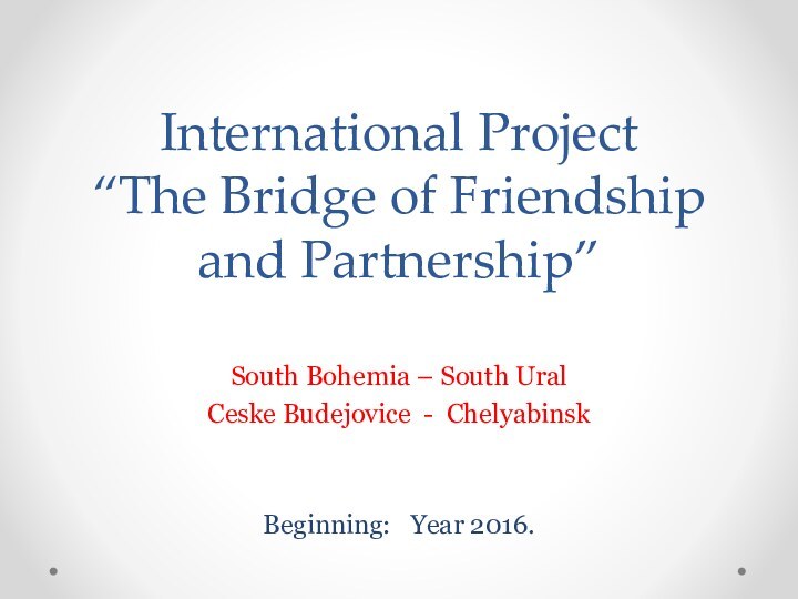 International Project   “The Bridge of Friendship and Partnership”South