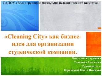 Cleaning City как бизнес-идея для организации студенческой компании