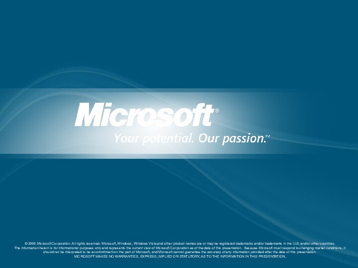 © 2006 Microsoft Corporation. All rights reserved. Microsoft, Windows, Windows Vista and