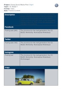 Project: Global Social Media Plan // April Topic: I.D. BUZZ 1 Format: video Date: Flexible Content