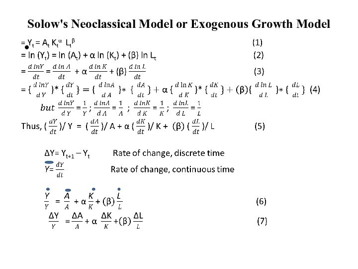 Solow's Neoclassical Model or Exogenous Growth Model 
