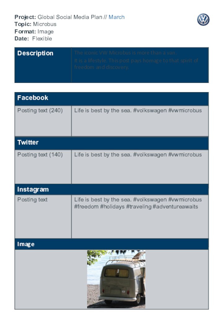 Project: Global Social Media Plan // March Topic: Microbus Format: Image Date: Flexible