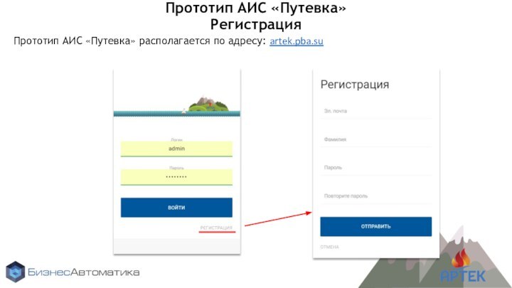 Прототип АИС «Путевка» РегистрацияПрототип АИС «Путевка» располагается по адресу: artek.pba.su