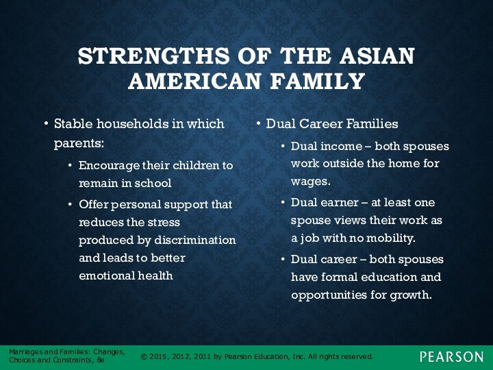 STRENGTHS OF THE ASIAN AMERICAN FAMILYStable households in which parents:Encourage their children