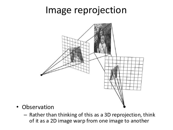 Image reprojectionObservationRather than thinking of this as a 3D reprojection, think of