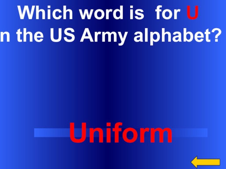 Which word is for U in the US Army alphabet?Uniform