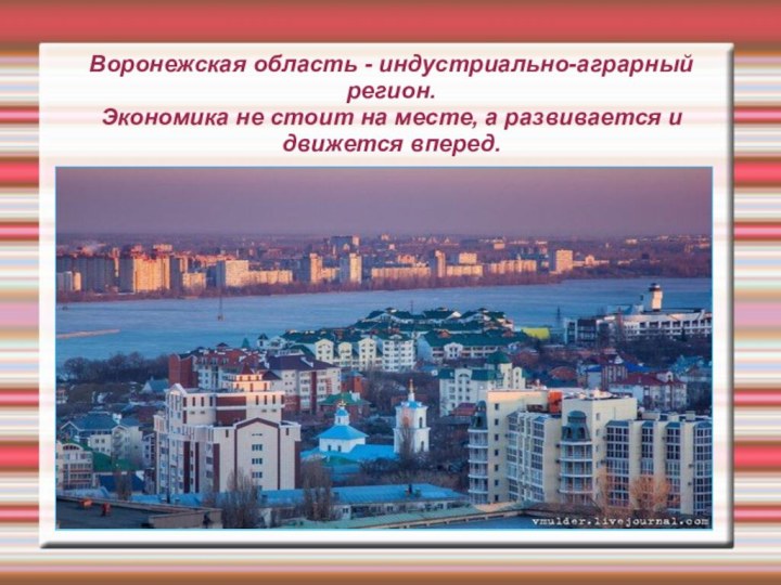 Воронежская область - индустриально-аграрный регион.  Экономика не стоит на месте, а развивается и движется вперед.