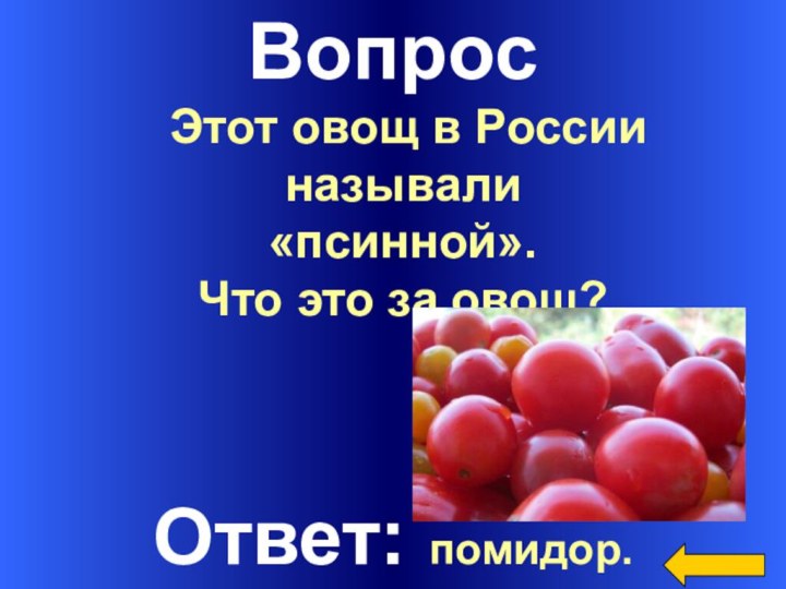ВопросОтвет: помидор. Этот овощ в России называли «псинной». Что это за овощ?