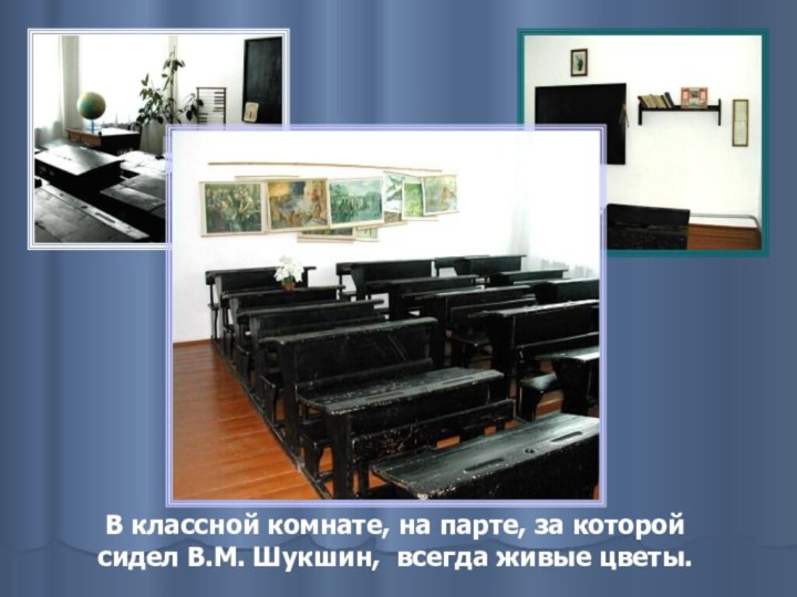 В классной комнате, на парте, за которой сидел В.М. Шукшин, всегда живые цветы.