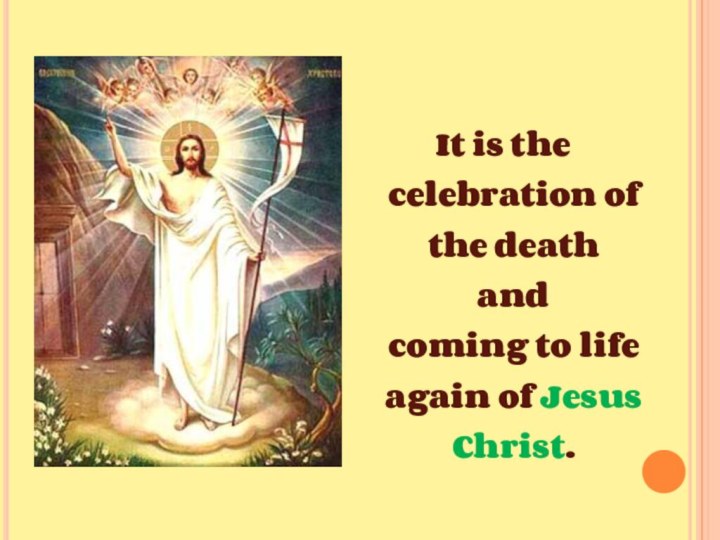 It is the celebration of the death and coming to life again of Jesus Christ.