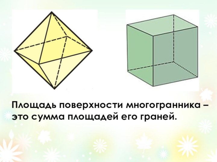 Площадь поверхности многогранника – это сумма площадей его граней.