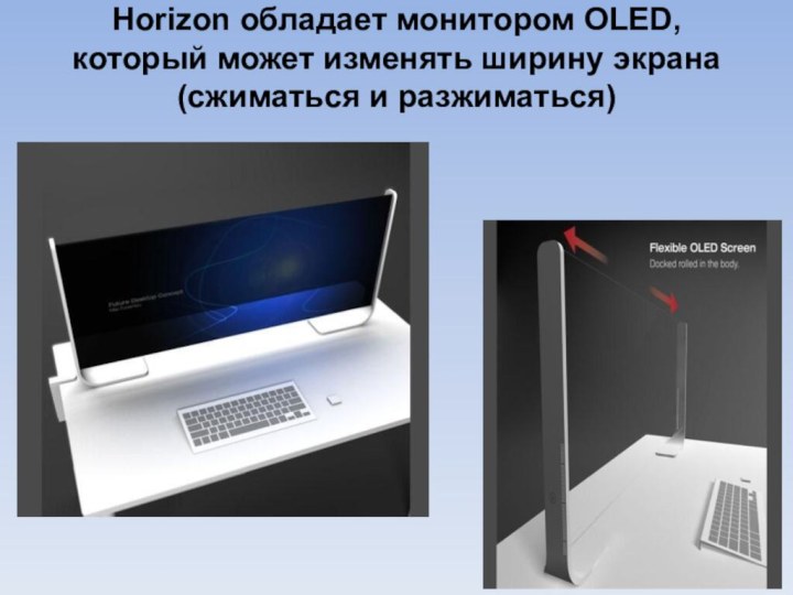 Horizon обладает монитором OLED, который может изменять ширину экрана (сжиматься и разжиматься)