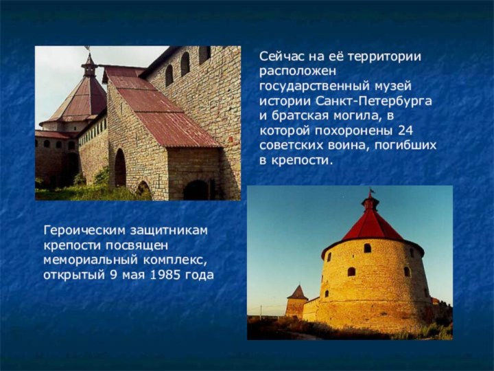 Сейчас на её территории расположен государственный музей истории Санкт-Петербурга и братская могила,