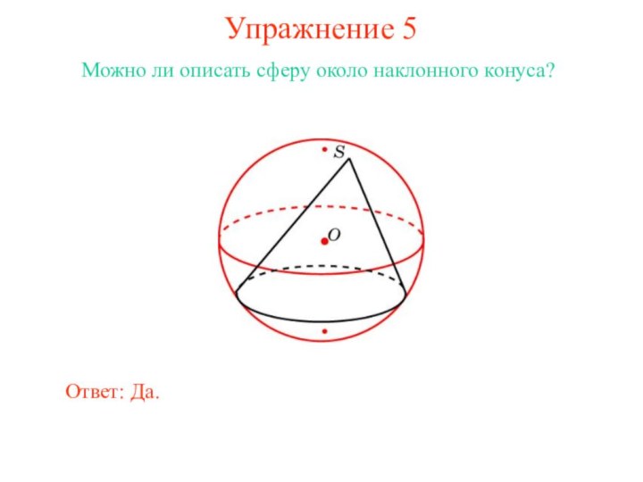 Упражнение 5Можно ли описать сферу около наклонного конуса?