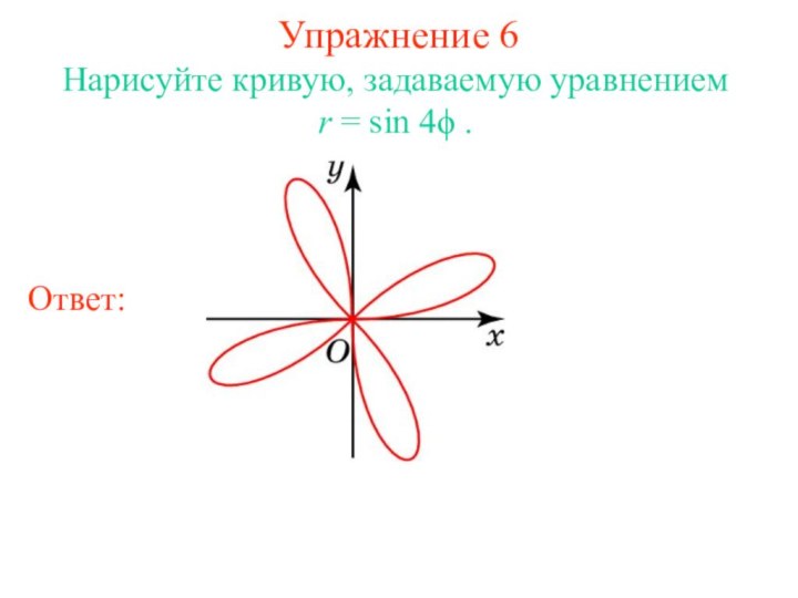 Упражнение 6Нарисуйте кривую, задаваемую уравнением r = sin 4ϕ .