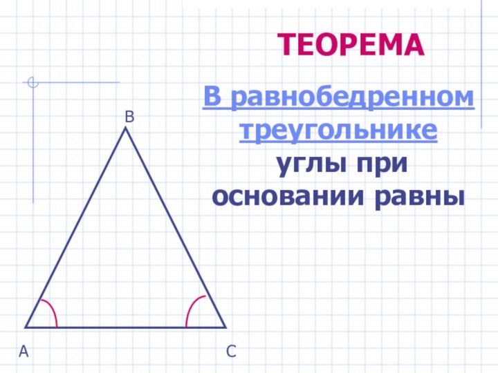 АВСТЕОРЕМАВ равнобедренном треугольнике углы при основании равны